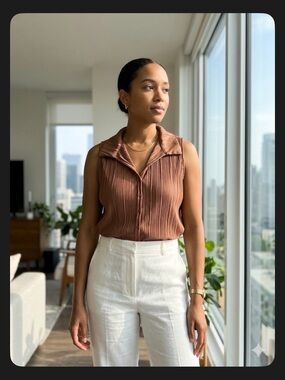 Cato Pleated Button-Front Top in Dusty Mauve